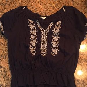 Navy embroidered peasant top